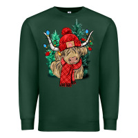 Sports Green Red Christmas long haired Cow Premium Sweatshirt - NancyCooperArtShop