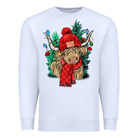 White Red Christmas long haired Cow Premium Sweatshirt - NancyCooperArtShop