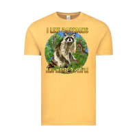 Vintage Mustard i like raccoons and 3 people Vintage Tee - BarkalooDesign