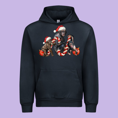 Christmas Chimpanzee And Gorilla Urban Hoodie Designed By Lillyallendesigns