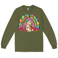 Army Green Easter rainbow Bunny Easter Day Long Sleeve Tee - Neo Western