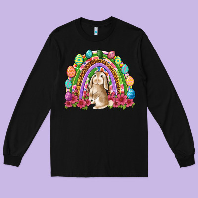 Easter Rainbow Bunny Easter Day Long Sleeve Tee Designed By Neo Western