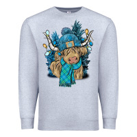 Heather Grey Winter long haired Cow Premium Sweatshirt - NancyCooperArtShop