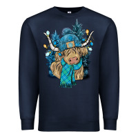 Navy Winter long haired Cow Premium Sweatshirt - NancyCooperArtShop