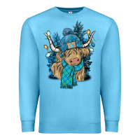 Ocean Blue Winter long haired Cow Premium Sweatshirt - NancyCooperArtShop