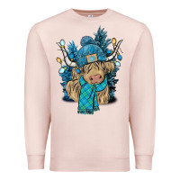 Pale Pink Winter long haired Cow Premium Sweatshirt - NancyCooperArtShop