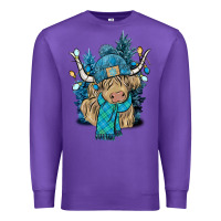 Purple Winter long haired Cow Premium Sweatshirt - NancyCooperArtShop