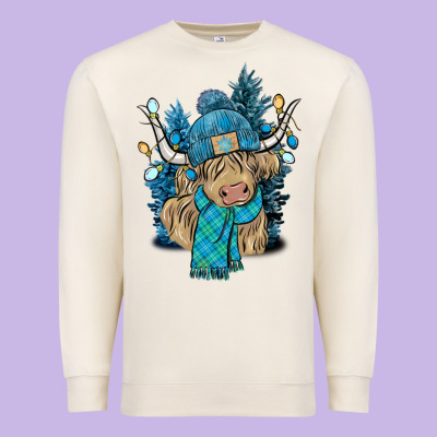 Winter Long Haired Cow Premium Sweatshirt Designed By Nancycooperartshop