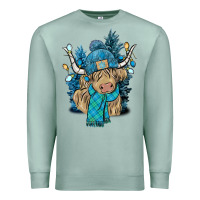 Seafoam Winter long haired Cow Premium Sweatshirt - NancyCooperArtShop