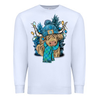 White Winter long haired Cow Premium Sweatshirt - NancyCooperArtShop