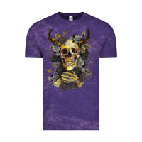 Cloud Purple Bull Human Skull With Gold Roses Vintage Tee - RanaPortraitStore