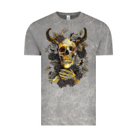 Cloud Rock Bull Human Skull With Gold Roses Vintage Tee - RanaPortraitStore