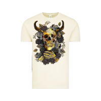 Vintage Arctic Bull Human Skull With Gold Roses Vintage Tee - RanaPortraitStore