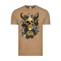 Vintage Coffee Bull Human Skull With Gold Roses Vintage Tee - RanaPortraitStore