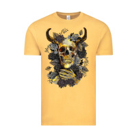 Vintage Mustard Bull Human Skull With Gold Roses Vintage Tee - RanaPortraitStore