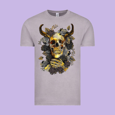 Vintage Tee Bull Human Skull With Gold Roses