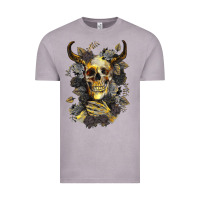 Vintage Zinc Bull Human Skull With Gold Roses Vintage Tee - RanaPortraitStore