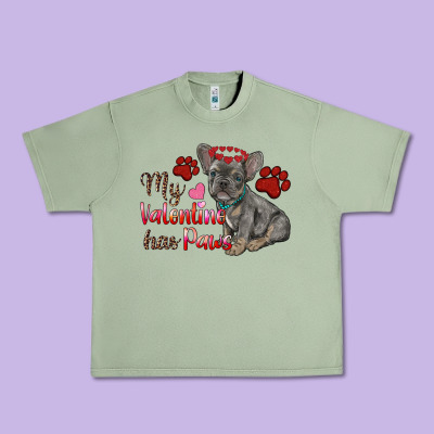 My Valentine Has Paws French Bulldog Urban Heavy Tee Designed By Ranaportraitstore