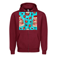 Burgundy valentines day cake and strawberries seamless pattern Zipper Hoodie - BundleAndBundleShop