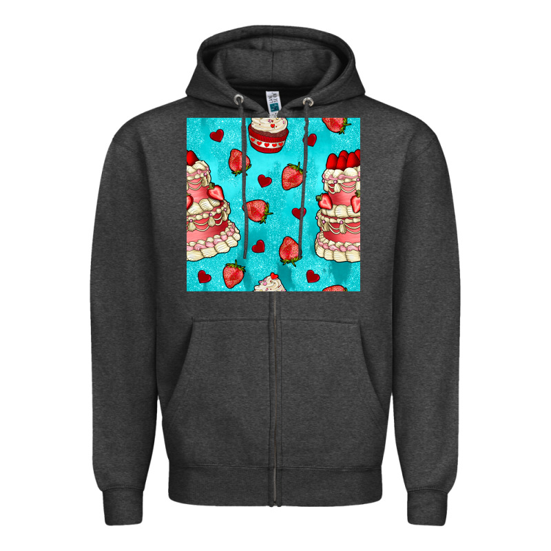 Valentines Day Cake And Strawberries Seamless Pattern Zipper Hoodie by BundleAndBundleShop | Teevron