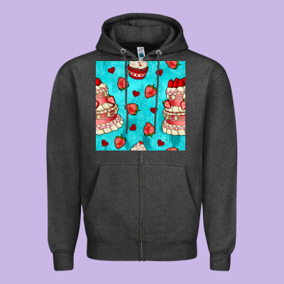 Valentines Day Cake And Strawberries Seamless Pattern Zipper Hoodie Designed By Bundleandbundleshop