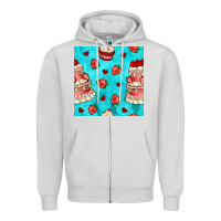 Dove Grey valentines day cake and strawberries seamless pattern Zipper Hoodie - BundleAndBundleShop