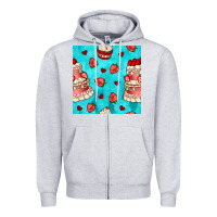 Heather Grey valentines day cake and strawberries seamless pattern Zipper Hoodie - BundleAndBundleShop