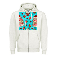 Oatmeal Heather valentines day cake and strawberries seamless pattern Zipper Hoodie - BundleAndBundleShop