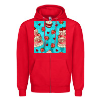 Red valentines day cake and strawberries seamless pattern Zipper Hoodie - BundleAndBundleShop