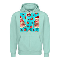 Seafoam valentines day cake and strawberries seamless pattern Zipper Hoodie - BundleAndBundleShop