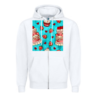 White valentines day cake and strawberries seamless pattern Zipper Hoodie - BundleAndBundleShop