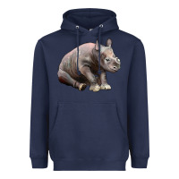 Navy Baby Rhino Illustrations Heavyweight Hoodie - LillyAllenDesigns