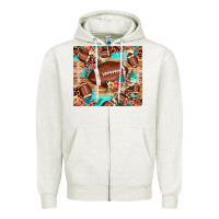 Oatmeal Heather football leopard cowhide Zipper Hoodie - JahusDesignShop