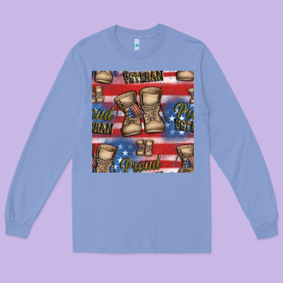 Proud Veteran Seamless Pattern Long Sleeve Tee Designed By Hra Design Shop