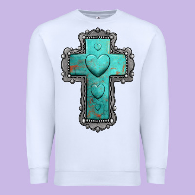 Turquoise Gemstone Cross Premium Sweatshirt Designed By Jasminsmagicworld