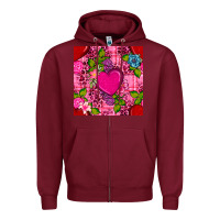 Burgundy valentines day flower heart with leopard seamless pattern Zipper Hoodie - BundleAndBundleShop