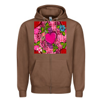 Chestnut valentines day flower heart with leopard seamless pattern Zipper Hoodie - BundleAndBundleShop