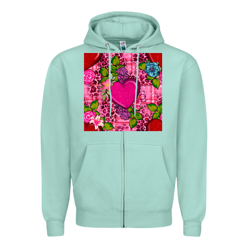 Valentines Day Flower Heart With Leopard Seamless Pattern Zipper Hoodie by BundleAndBundleShop | Teevron