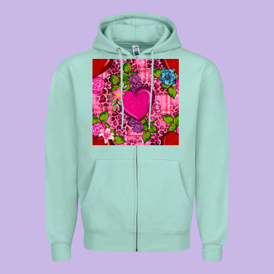 Valentines Day Flower Heart With Leopard Seamless Pattern Zipper Hoodie Designed By Bundleandbundleshop