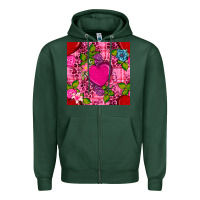 Sports Green valentines day flower heart with leopard seamless pattern Zipper Hoodie - BundleAndBundleShop
