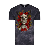 Cloud Black Bull Human Skull With Roses Vintage Tee - RanaPortraitStore