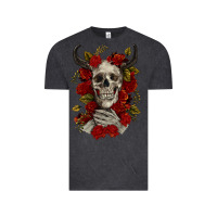 Vintage Black Bull Human Skull With Roses Vintage Tee - RanaPortraitStore