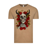 Vintage Coffee Bull Human Skull With Roses Vintage Tee - RanaPortraitStore