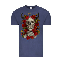 Vintage Denim Bull Human Skull With Roses Vintage Tee - RanaPortraitStore