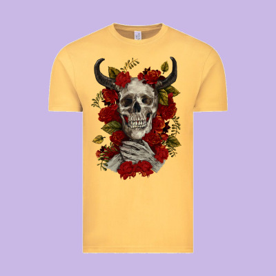 Vintage Tee Bull Human Skull With Roses
