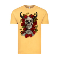 Vintage Mustard Bull Human Skull With Roses Vintage Tee - RanaPortraitStore