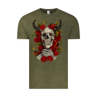 Vintage Olive Bull Human Skull With Roses Vintage Tee - RanaPortraitStore