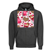 Charcoal Heather valentines day milkshake seamless pattern Zipper Hoodie - BundleAndBundleShop