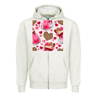 Oatmeal Heather valentines day milkshake seamless pattern Zipper Hoodie - BundleAndBundleShop