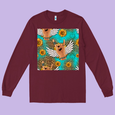 Rock N Roll Hands Seamless Pattern Long Sleeve Tee Designed By Hra Design Shop